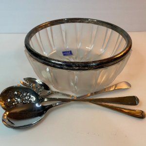 FB Rogers Silver Company glass bowl / frosted glass silver plate trim bowl